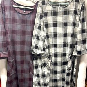Massini Black Check and Plum Check Knit Dresses